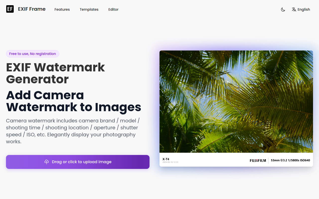 EXIF Frame Generator - Free Online Camera Watermark Tool